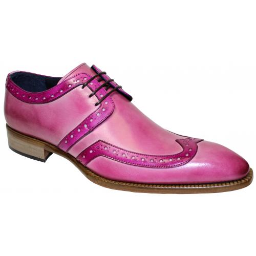 Duca Di Matiste "Savona" Pink / Fuscia Genuine Italian Calfskin Wingtip Lace-Up Shoes.